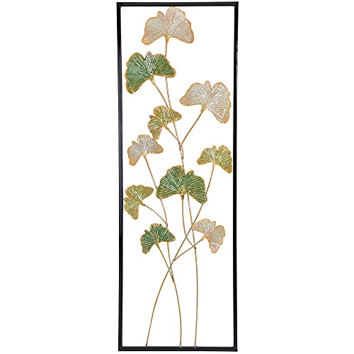 Matches21 - Cuadro de pared 3D con diseño de hojas de ginkgo, decoración de metal, decoración de pared, escultura de pared, color negro, verde y bronce, 1 unidad, 32 x 92 cm Cover
