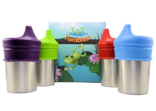 Stainless Steel Sippy cups with Silicone Sippy Lid for babies toddlers and kids Set of 4 8 ounce cups and 4 lids