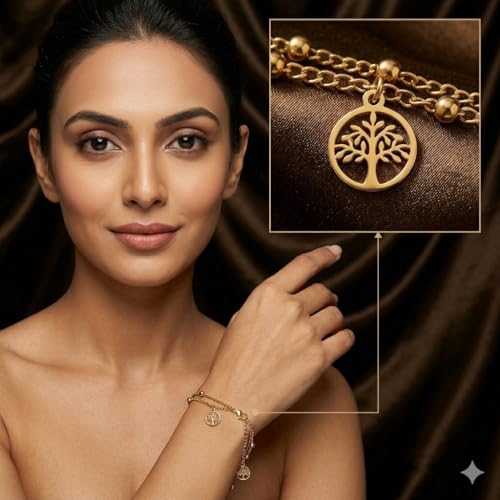 Image of 18K Gold Plated Stylish Chain Bracelet for Women & Girls | Trendy Unique Diamond Tennis Charm Link Tulip Everyday Instagram Viral Jewellery