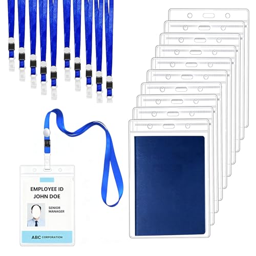 Lot de 10 porte-badges BMYUK A6 avec cordons verticaux extra larges - Portrait - En plastique étanche - Pour passeport, bureau, exposition