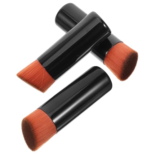 Housoutil Brochas de Maquillaje Portátiles Juego de 3 Piezas Cerdas Suaves y Tubo de Aluminio en Color Negro, para Base y Rubor, para Aplicación Profesional y Retoques