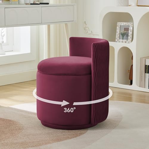 Velvet Vanity Chair with Storage, 360° Swivel Makeup Chair with