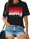SUWATOIN Christmas Shirts for Women Merry Christmas T-Shirt Xmas Holiday Tee Tops Black