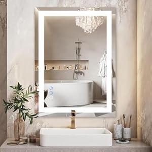 LED Bathroom Mirror 32 x 24 Inch- Upgraded Stepless Dimmable Wall Mirrors with Anti-Fog Vanity Mirror with 3 Color Modes,CRI>90,Shatter-Proof,Memory Makeup Mirror with LED Lights (Horizontal/Vertical)