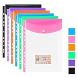 6 Pack A4 Plastic Punched Pockets, Expandable Folders Plastic Wallets, Large Capacity Binder Pocket with Snap Button and Label Pocket, Document Files Folders for School Home Office Travel(6)