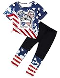 DONWEN Girls 4th of July Outfit Size 8 Fourth of July Girls Outfit Size 9 Tie Dye Short Sleeve Tops + Long Pants 2 Piece Figure Graphic American Flag Summer Sweatsuits Sets
