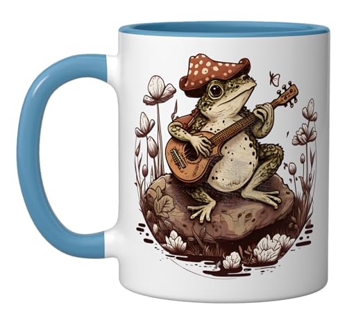 Taza de cerámica vintage con rana y hongo azul/blanco miniatura 1
