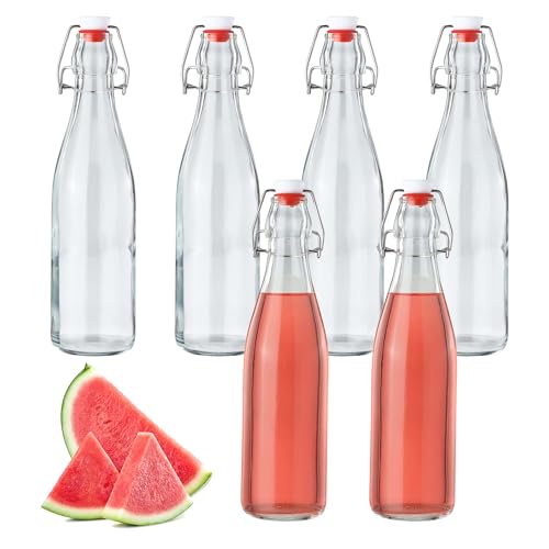 DUBUOZA Glasflaschen 500 ml mit Bügelverschluss,6 Stück Kleine Flaschen zum Befüllen,Bügelflaschen Zum Befüllen,Öl, Wein, Wasser oder Saft
