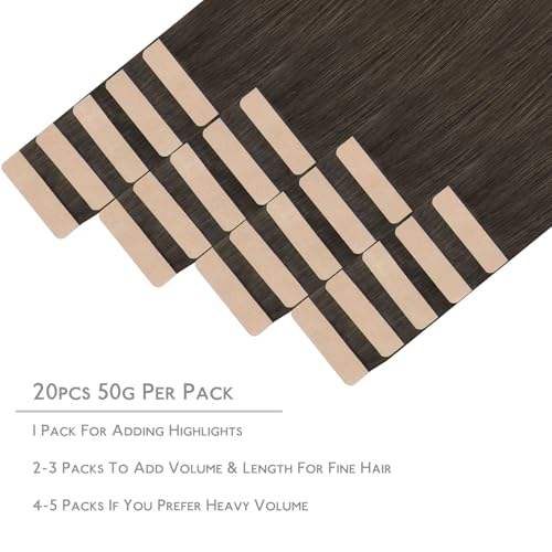 Image of WENNALIFE Tape in Hair Extensions Human Hair, 20pcs 50g 22 inch Cool Dark Brown