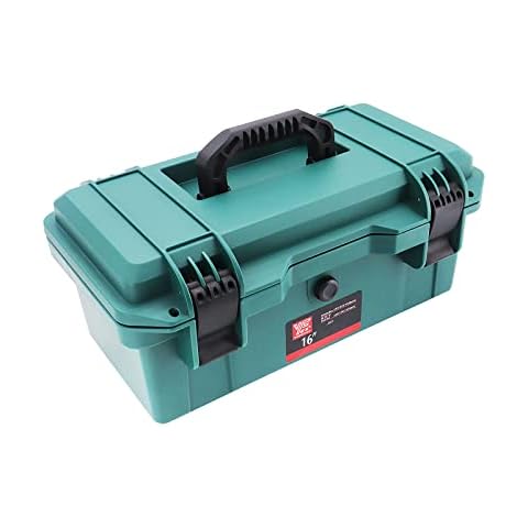 IP67 Waterproof Tool Box Organiser, 16 Inch Thickened Plastic Tool Storage Boxes with Lift-Out Compartments and 2 Latch, for Small Parts and Tools (Green) Cover