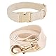 YUDOTE Hundehalsband und Leine Set Klein, Weiche Reizfreie Cord-Halsband-Leine Passende Combo für Den Täglichen Spaziergang, Cremeweiß