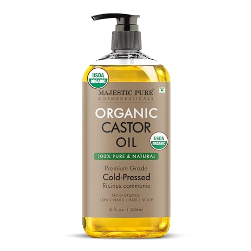 Majestic Pure Organic Castor Oil | Hexane Free & 100% Pure | Cold Pressed | Stimulate Growth for Hair, Eyelashes, Eyebrows, Nails | Moisturizing & Nourishing |...