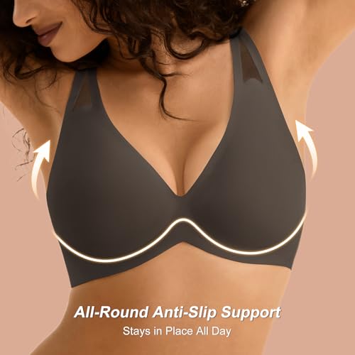 Wireless Jelly Bras for Women - Deep V No Underwire Bralette with Support - Seamless Comfortable Lightly Padded T-Shirt Bra