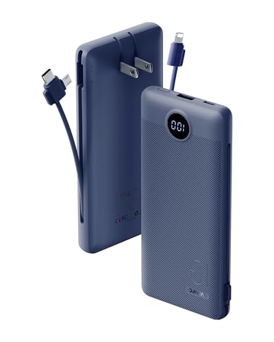 VRURC Portable Charger Built-in Cables and AC Wall Plug, USB