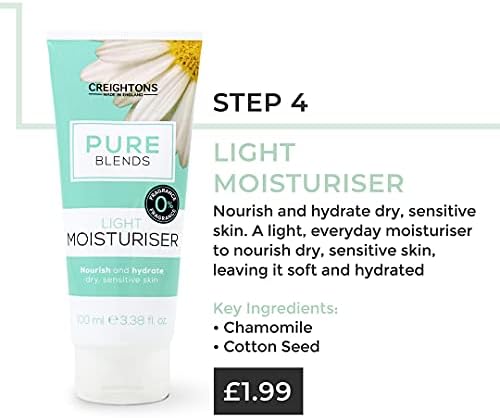 Creightons Pure Blends Light Moisturiser (100ml) - Nourish and hydrate dry, sensitive skin with chamomile and cotton seed extract. 0% Fragrance, dermatologically tested.