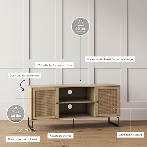 Nathan James 74101 Mina Modern Tv Stand, Entertainment Cabinet, Media Console With A Natural Oak Wood Finish And Matte Black Accents With Storage Doors For Living Room Or Media Room, Oak/Black #TOP2