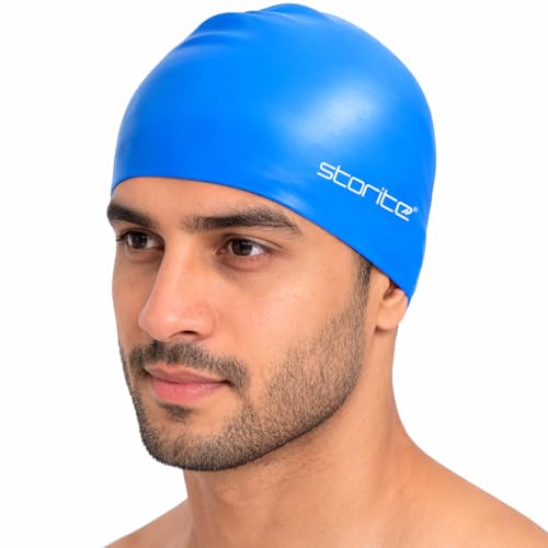Storite Swimming Cap for Men & Women, Waterproof Stretchable Silicon Swim Cap for Adults Unisex Pool Cap for Long Hair Professional Lightweight Swimming Hat - Blue