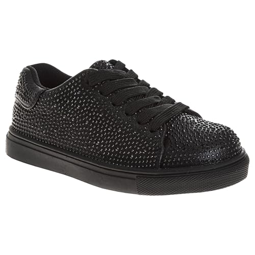Josmo Girls Low Top Sneakers Sparkly Trendy Lace-Up Shoe - Black Size 1 Big Kids