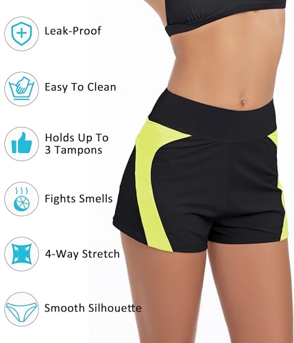 Image of Beautikini Period Swimwear Menstrual Leakproof Swim Shorts Quick Dry 3 inch High Waist Bathing Suit Bottoms for Teen Girls Women