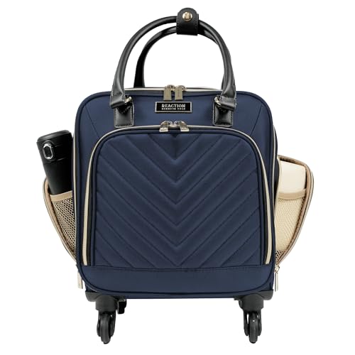 Image of Kenneth Cole REACTION Chelsea 2-Piece Bundle - 17 inch 4-Wheel Spinner Underseat Carry-On Luggage & Matching 15 inch Laptop Backpack, Navy