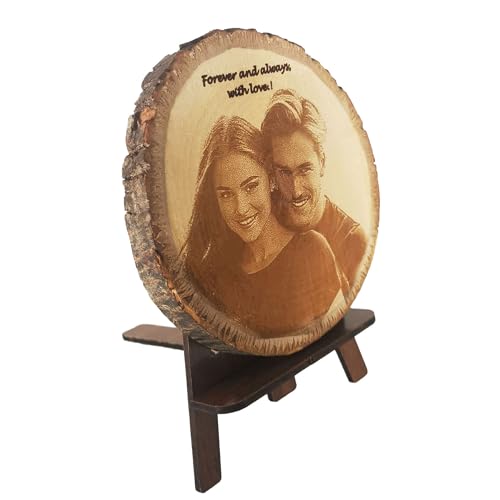 Photo Engraving on Wooden Slice Log Personalized Gift, Laser Engraved Photo on Wood, Wedding Anniversary Keepsake, Customizable Gift Picture Plaque, Gift for Her, Wife (Large (7,87x1,2 inches))