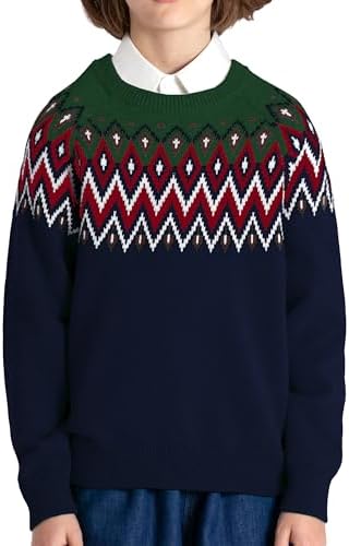 BOBOYOYO Boys Christmas Sweater 100% Cotton Kids Ugly Holiday Pullover Fair Isle Sweater Children for 3-12 Years
