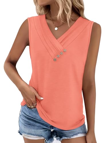 SAMPEEL Tank Top for Women Summer Button Down V Neck T Shirts Sleeveless Loose Fit Fashion Tops 2025