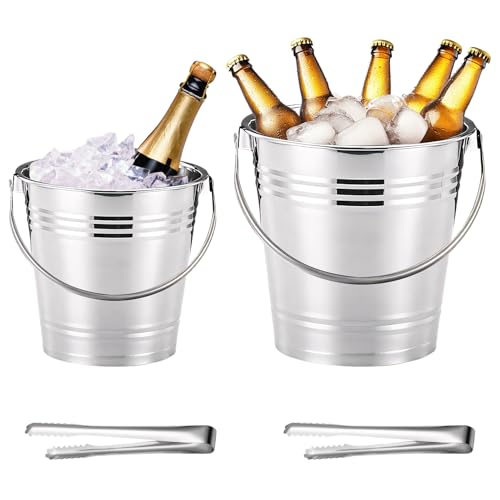 Cubitera de acero inoxidable de 6 litros con mango y pinzas para hielo, recipiente portátil grande, cubitera de champán con diseño de doble pared, para cerveza, champán, enfriador de hielo, cubitera