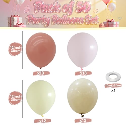 Image of Dusty Pink Balloons Pastel Pink Yellow White Sand Balloons Boho Baby Light Ivory Nude Beige Cream Birthday Party Balloon Set for Kids Girls Cartoon Bee Bear Neutral Baby Shower Bridal Decorations