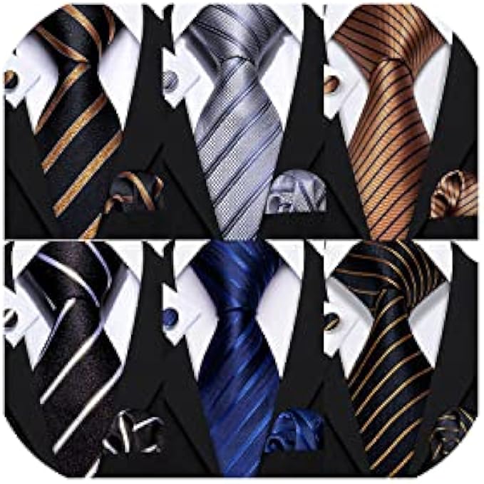 Barry.Wang Men Tie Classic Silk Gift Necktie With Tie Clip Jacquard Woven Neck Ties 6PCS Formal Wedding