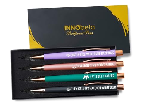 InnoBeta Raccoon Gifts - Juego de 4 bolígrafos de punta redonda, divertidos regalos de arquitecto para cumpleaños, Navidad