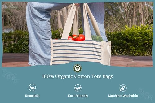 Image of Best Canvas Grocery Shopping Bags - Cloth Grocery Tote Bags - Reusable Cotton Grocery Tote Bags with Bottle Sleeves