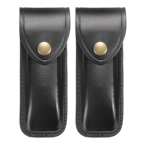 HARFINGTON 2pcs Leather Knife Sheath 5.71' Leather Pocket Knife Sheath with Hole for Folding Knife Camping Hunting Outdoors, Black