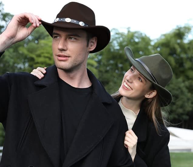 2 Pack Western Cowboy Hats for Women and Men Classic Felt Wide Brim Costume Cow Boy Hat Roll Up Brim Cowgirl Hat - Image 7