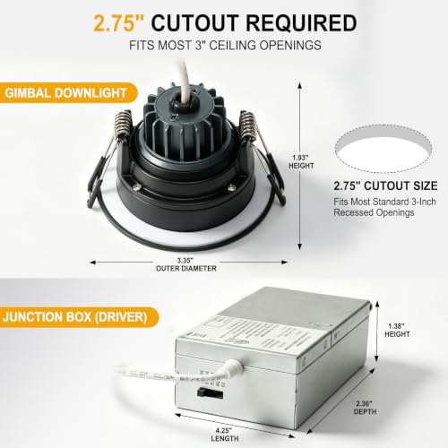 Omilora 3 Inch LED Recessed Light,Adjustable Canless Downlight,Black 6 Pack by Omilora - Used condition - Image 4