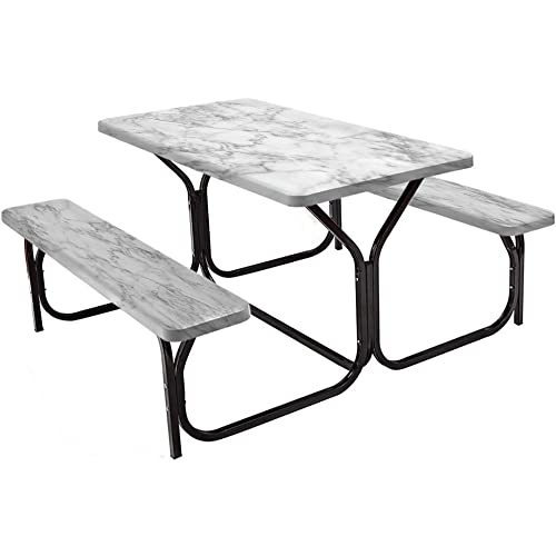 Gbyagcs Marble Picnic Fitted Tablecloth And Bench Seats Table Cover, Nature Granite Pattern With Cloudy Spotted Trace Effects Marble Image, For Christmas, Parties, Picnics, 30 X 72 Inch Grey Dust #TOP1