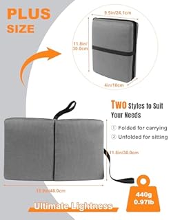 FASTMOMENT Airplane Seat Cushion Portable Travel Cushion for Comfort Foldable Stadium Pad with Breathable Fabric Seat Pad Perfect for Long Flights, Office, Camping, Bleacher (Plus Size – 18.9'')