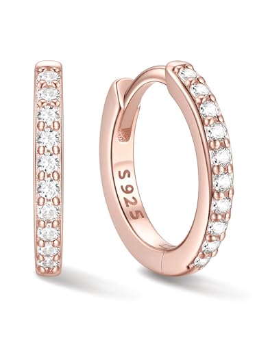 ChicSilver 14K Rose Gold Plated Earrings for Women 10MM Hoop Earrings Hypoallergenic Small Huggies Earring Cubic Zirconia Hoop Earrings for Women