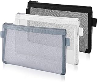 Thinp 3 Pieces Clear Pencil Pouch Makeup Bags with Zipper Nylon Mesh Pen Pouch Pencil Case Stationery Storage Bag for School&Office Supplies Cosmetics Travel Accessories (Black, White, Grey)