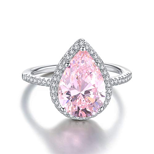 Mozume Women's 925 Sterling Silver Pear-Cut 5ct Pink Cubic Zirconia Ring Cocktail Engagement Wedding (9)