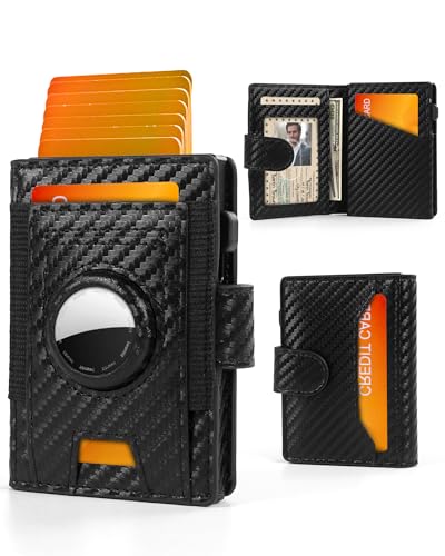 Airtag Wallet for Men, Smart Slim Pop Up Credit Card Holder Wallet with Magnetic Closure, Rfid Blocking Mens Bifold Wallet with Aluminum Card Case