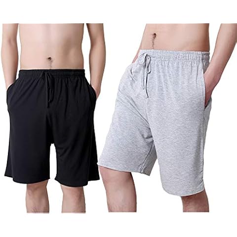 TEERFU Paquete doble de pijama para hombre, pantalones cortos de descanso, pantalones cortos de ropa de dormir modal, pantalones de noche, pantalones de correr, Negro y gris. Cover