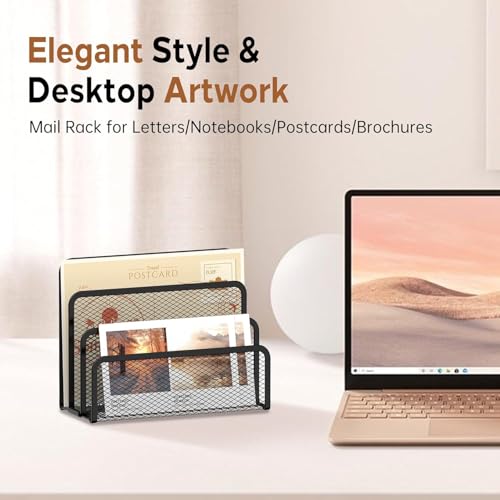 SUPTIDY Post-Organizer für den Schreibtisch, Posthalter aus Metallgeflecht für die Arbeitsplatte mit 3 Fächern, Briefsortierer-Aktenhalter, Büro-Umschlag-Organizer für Post (Schwarz)
