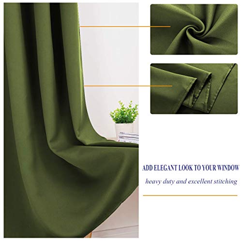 HOMEIDEAS Olive Green Blackout Curtains 2 Panels 52 X 84 Inch Drop Room Darkening Eyelet Curtains for Bedroom Living Room Thermal Insulated Light Blocking Window Drapes - Image 4