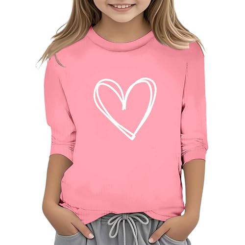 Generisch - Haut élégant à manches longues pour fille avec imprimé de la Saint-Valentin, tendance, fonctionnel, col rond, manches 3/4, t-shirt décontracté à paillettes pour fille, Rose, 13-14 ans