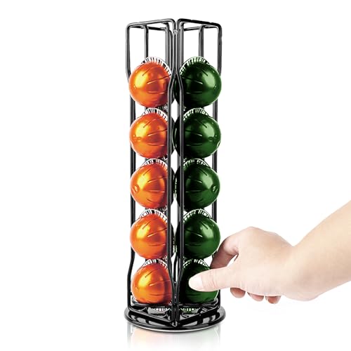 Pecihiko Coffee Pod Holder Compatible with Nespresso Vertuo, 20 Pods Capsule Stand, Rotating Coffee Capsule Space-Saving Countertop Organizer Coffee Bar Storage Rack for Nespresso VertuoLine Capsules
