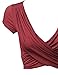 Solid V-Neck Crossover Shirred Wrap Front Cap Sleeves Crop Top Burgundy Size M