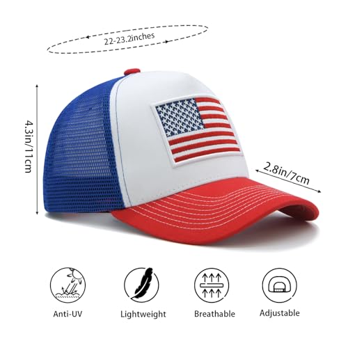 Image of American Flag Trucker Hat for Men Women, Adjustable Snapback Mesh USA Flag Baseball Cap