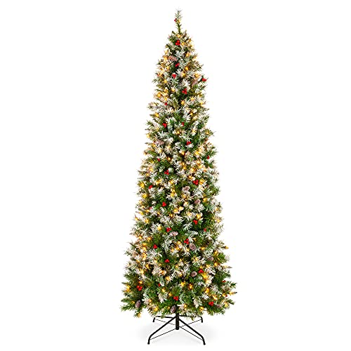 Best Choice Products 9ft Pre-Lit Pencil Christmas Tree, Partially Flocked...
