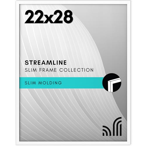 Americanflat 22x28 Poster Frame with Polished Plexiglass - Streamline Collection - Thin Border Picture Frame for Wall Display - Hanging Hardware Included - White